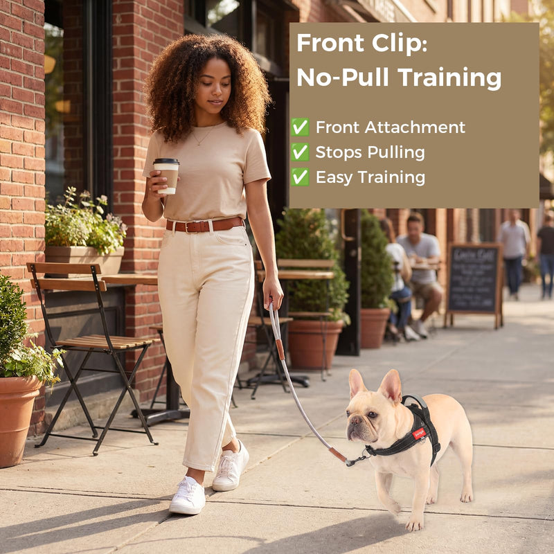 No Pull Dog Harness with Handle, French Bulldog Adjustable Reflective Dog Vest, Breathable Air Mesh Padded Pet Harness with Front Leash Clip for Small Medium Dogs, Black, L Large - PawsPlanet Australia