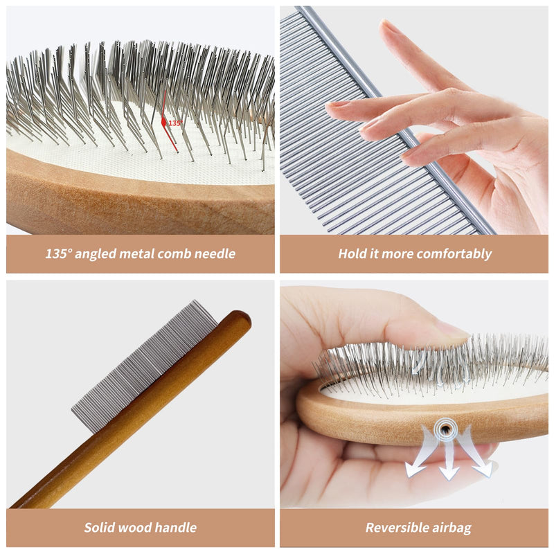 3 Pcs Slicker Brush for Doodle Dogs - Wooden Handle Grooming Comb Set for Goldendoodle, Labradoodle, Poodle - Detangling Tool for Wavy & Curly Hair, Mats & Tangles Removal (Small/Big Dogs & Cats)