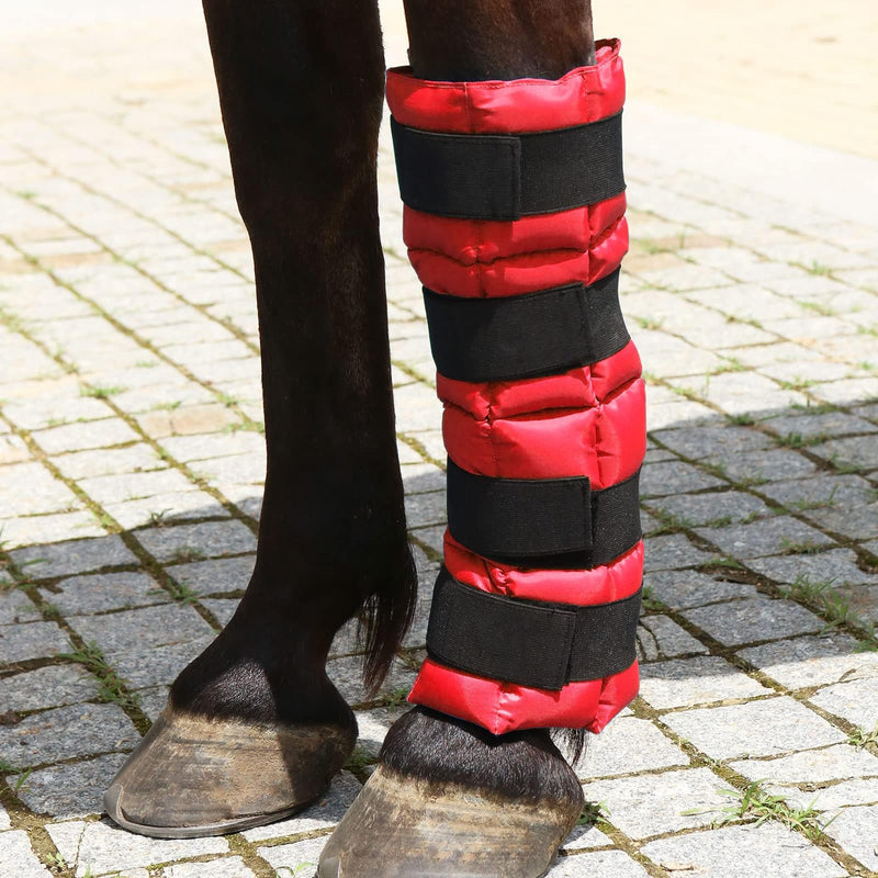 Harrison Howard Ice Boot for Horse Cool Gel Pack Leg Wrap for Treating Full Leg, Knee, Hock Injuries Reusable Ice Cooling Therapy, Universal Size Red