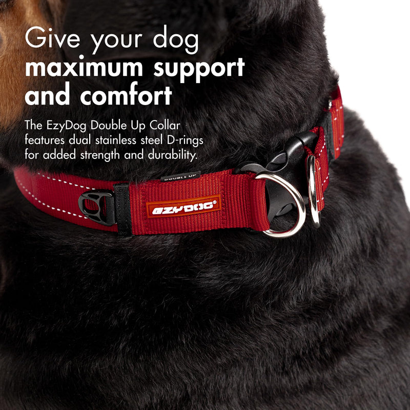 EzyDog Double Up Dog Collar - Reflective Dog Collar Medium with ID Tag D-Ring, For Small, Medium & Large Dogs - Supreme Comfort with Soft & Strong Nylon Webbing - Black Medium (29cm - 40cm)