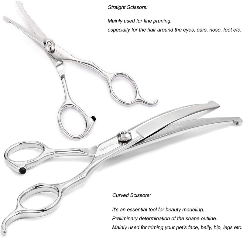 Freewindo Heavy-Duty Dog Grooming Scissors Kit, Safety Round Tip, Stainless Steel Scissors and Nail Clippers for Grooming Full Body - PawsPlanet Australia