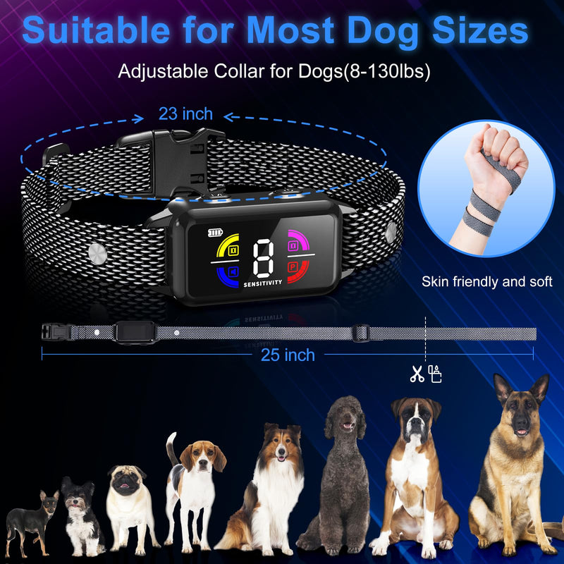 No Shock Rechargeable Dog Bark Collar with 8 Adjustable Sensitivity, Smart Anti Barking Collar with Beep and Vibration Modes for Large Medium Dogs (Black) Q11V-black - PawsPlanet Australia