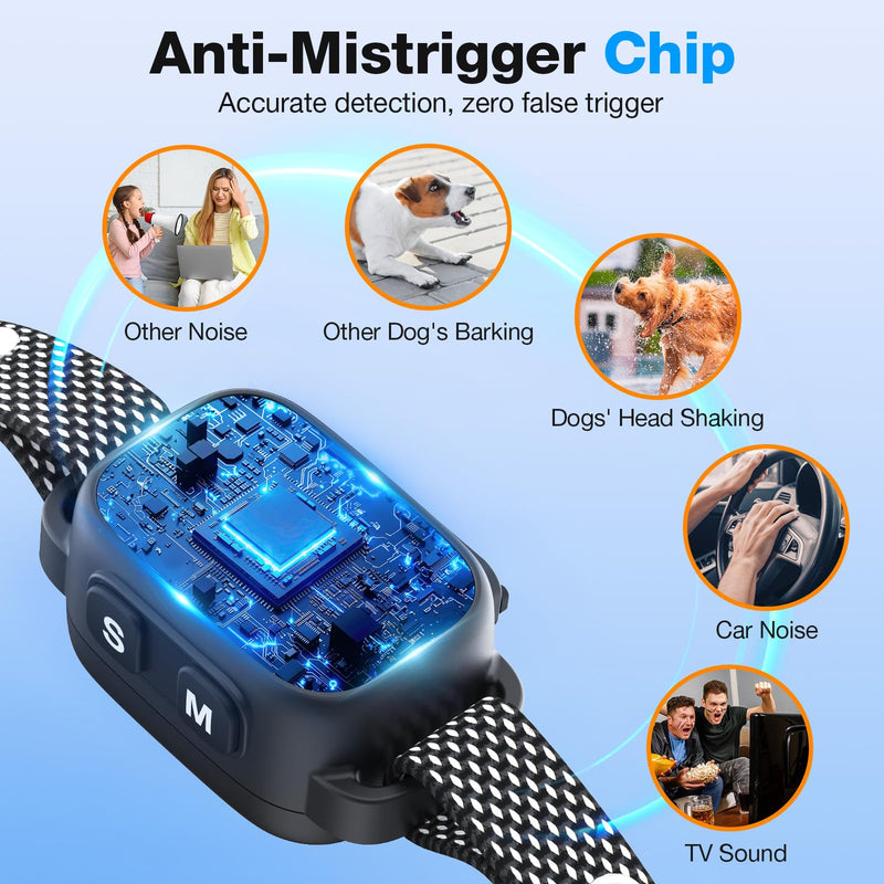 Dog Bark Collar for Small Medium Large Dogs, Rechargeable Smart Training Collar with Beep & Vibration, 7 Adjustable Sensitivity Levels, Ultra-Light 0.08lbs, IPX6 Waterproof, Long-Lasting Battery - PawsPlanet Australia