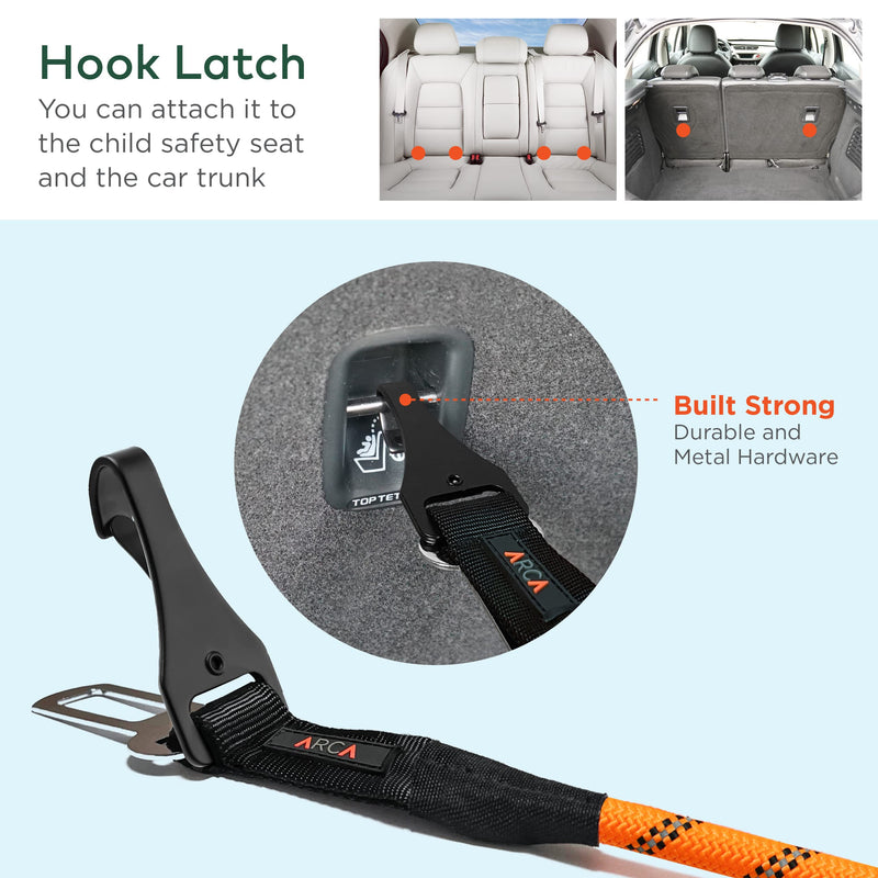 ARCA PET Safety Seat Belt | Universal Dog Seatbelt | Durable Reflective Car Seatbelt for Dogs with Clip Hook Latch, Buckle and Alloy Carabiner- Safe and Secure Pet Safety Restraint for Car Seat Buckle Orange - PawsPlanet Australia