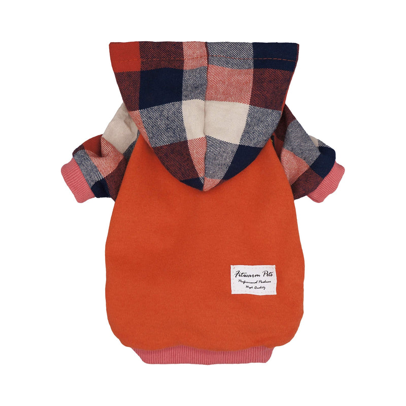 Fitwarm Dog Plaid Shirts Doggie Clothes Puppy Hoodies Cat Hooded T Shirts Pet Outfits Cotton Orange Large