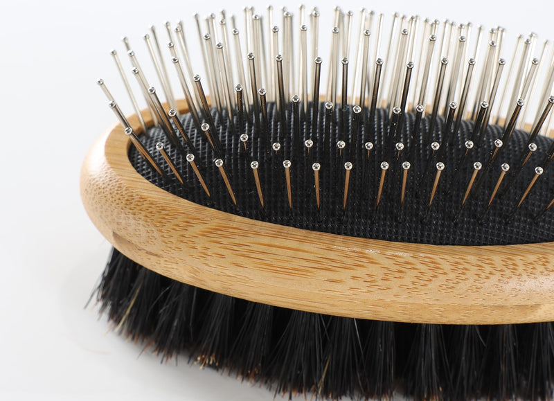Double Sided Dog Brush Pin and Boar Bristle Pet Grooming Comb for Long or Short Haired Dogs and Cats Removing Shedding Tangles and Dead Undercoat Dog brush-01 - PawsPlanet Australia