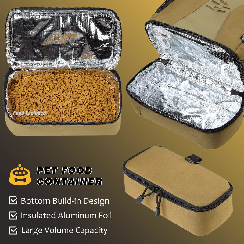 DBTAC DO MORE & BE MORE Tactical Pet Backpack for Small Dogs & Cats - Compact Travel Bag with Insulated Pocket, Detachable Food Container | Outdoor Hiking, Road Trip, Airplane Approved, Tan 10.5"L x 5.5"W x 15.5"H - PawsPlanet Australia