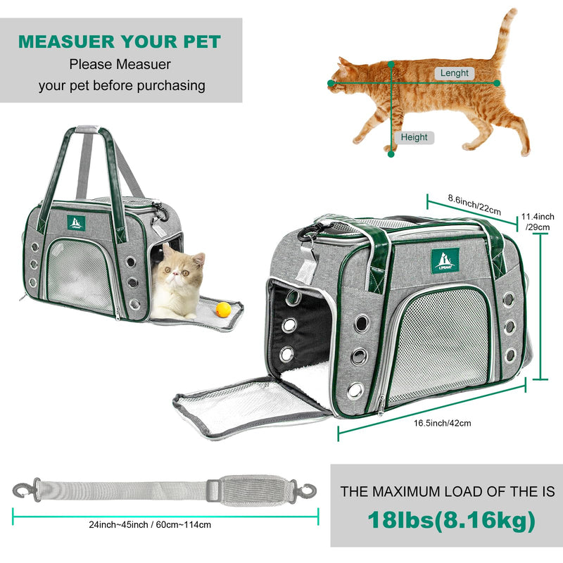 Lifeand Pet Carrier Airline Approved for Cats, Small Dogs, Kitten - Collapsible Soft Sided Travel Carrier for Small Medium Cats Under 18lb grey - PawsPlanet Australia
