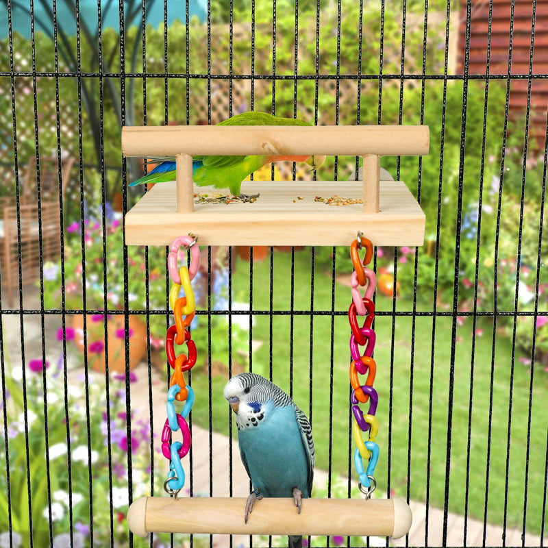 Bird Perches Cage Toys Parrot Wooden Platform Play Gyms Exercise Stands with Acrylic Wood Swing Ferris Wheel Chewing for Animals Green Cheeks, Baby Lovebird, Chinchilla, Hamster Budgie Platform+Swing - PawsPlanet Australia