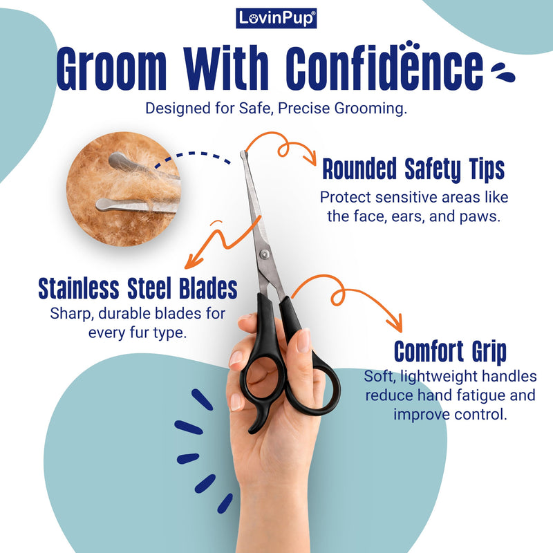 Dog Grooming Scissors Set – Rounded Tip Pet Grooming Shears for Safe Facial and Body Trims – Sharp, Stainless Steel Blades for Smooth Cutting – 2-Pack Pet Grooming Scissors for Dogs and Cats - PawsPlanet Australia
