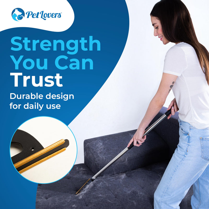 PetLovers EzLint Mega 52" Carpet Rake & Pet Hair Removal Tool – Dog & Cat Hair Remover Broom with Adjustable Handle & Extra Wide Head for Carpets, Rugs & Stairs, Black - PawsPlanet Australia