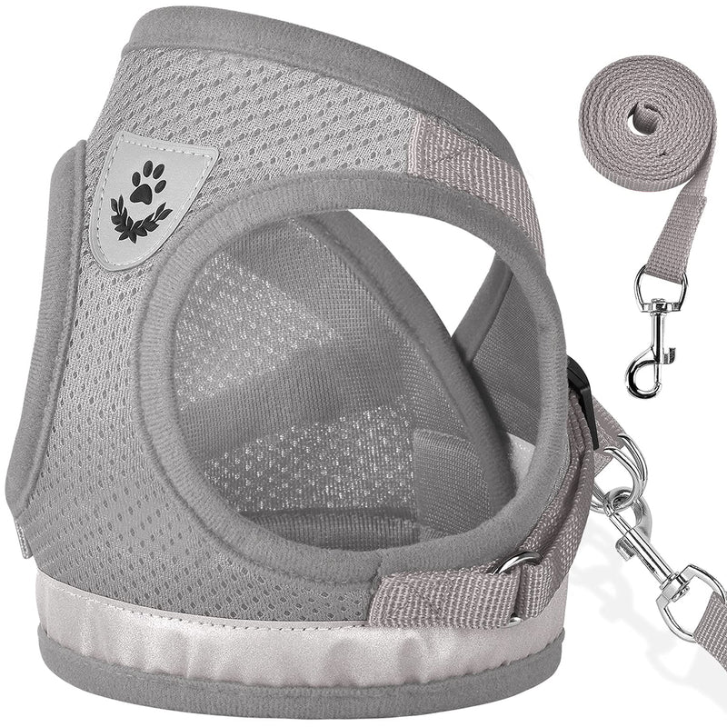 Cat Harnesses and Puppy Harness with Leashes Set, Escape Proof Cat Harness, Adjustable Reflective Soft Mesh Vest Fit Puppy Kitten Rabbit Ferrets's Outdoor Harness M (Chest: 12" - 14") Grey