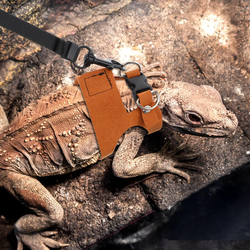 Bearded Dragon Leash and Harness Set - Adjustable Soft Leather Lizard Leash for Reptile, Squirrel, Rat, Small Animal Walking Vest (Brown, 3 Sizes) - PawsPlanet Australia