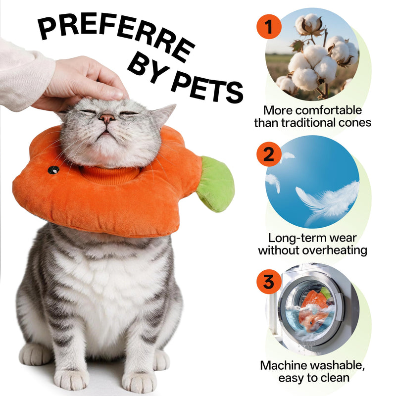 PUMYPOREITY Soft Fish Shaped Cat Cone Collar, Adjustable Padded Elizabethan Collar for Kittens, Anti-Lick Protective Neck Cone for Post-Surgery Wound Recovery, M, Orange Medium
