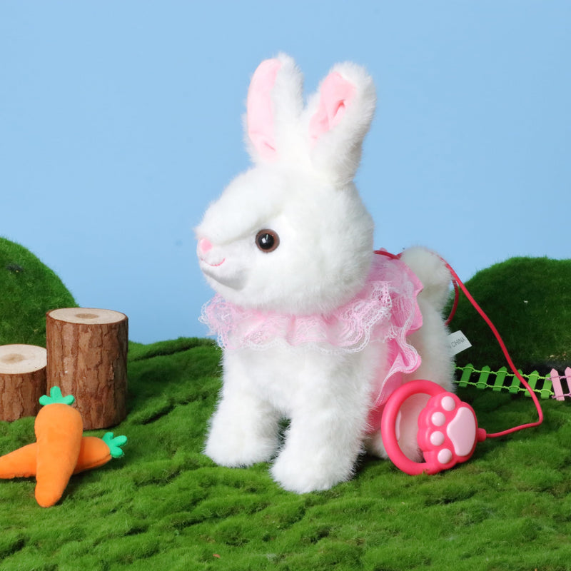 Hopearl Hopping Bunny Interactive Electronic Rabbit Toy Remote Control Leash Animated Pet Repeat What You Said Singing Gifts for Toddlers, White, 12'' - PawsPlanet Australia