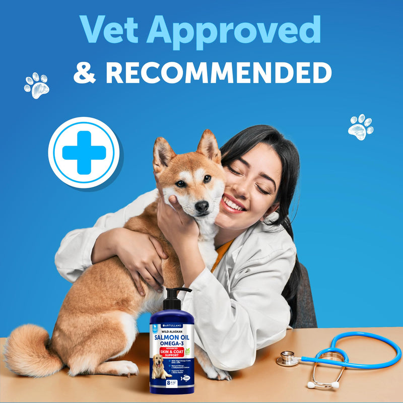 Wild Alaskan Salmon Oil for Dogs - Salmon Oil for Dogs Skin and Coat - Dog Salmon Oil Liquid for Food - Omega 3 Fish Oil for Dogs Itch & Allergy - EPA & DHA Fatty Acids - Shedding Supplement 8 OZ