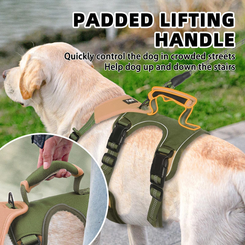 PUPTECK Escape Proof Dog Harness and Leash Set Upgraded No Pull Reflective Dog Vest with Lift Handle, Easy Control Pet Harness for Medium Large Dogs Training Walking Running, Green, XL X-Large Green/khaki - PawsPlanet Australia