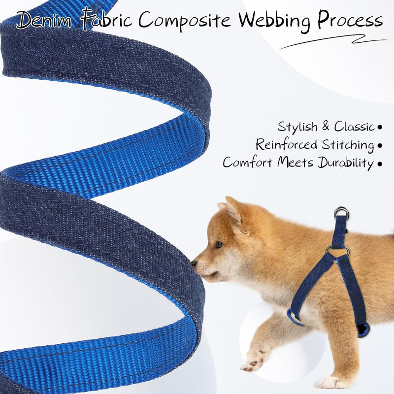 BINGPET Dog Harness Leash Set,Adjustable No Pull Step in Dog Harness,Stylish Denim Puppy Harness for Small and Medium Dogs Easy Walk Training Running(Blue,M) Blue M(17"-23" Chest Girth) - PawsPlanet Australia