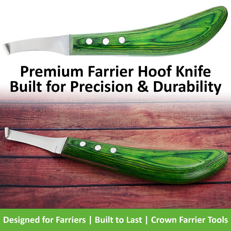– Super Sharp Hoof Knife | Stainless Steel Blade with Wooden Handle | Professional Farrier Hoof Trimming Tool for Horses & Equine Hoof Care (Green Right-Hand) Green Right-Hand