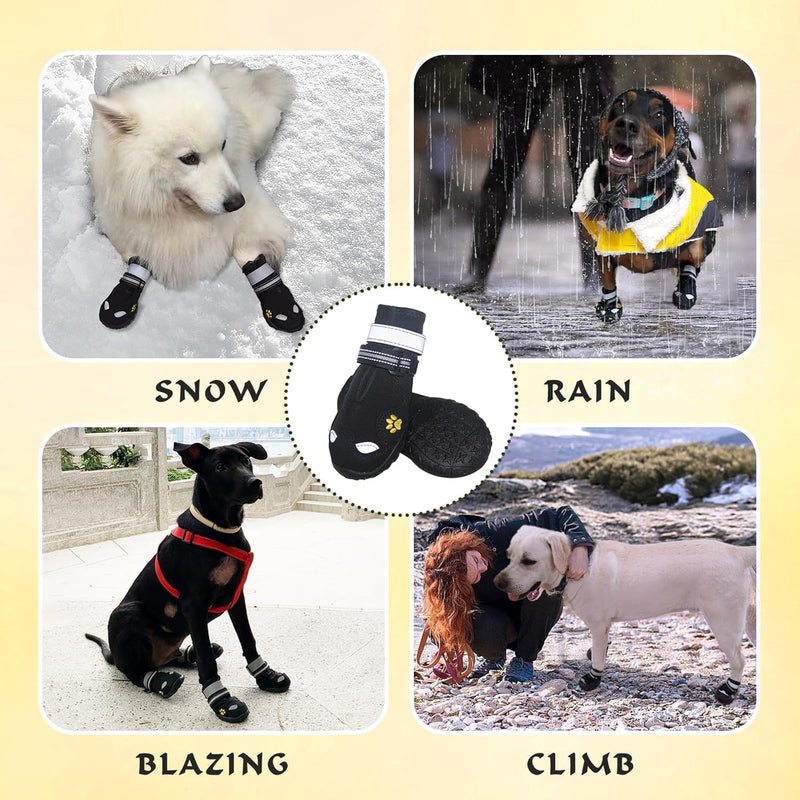 Dog Shoes for Large Dogs, 360°Anti Slip Medium Dog Boots & Paw Protectors Winter Snowy, Waterproof 4Pcs Dog Booties with Reflective Strips (Size 3: 1.97''x2.48''(W*L), Black) Size 3: 1.97''x2.48''(W*L) - PawsPlanet Australia