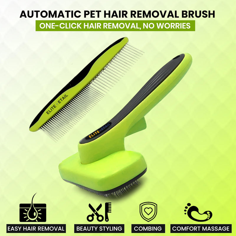 ELITE ETAIL Self Cleaning Pet Hair Brush with Additional Comb and Bath Brush - Skin Friendly Pet Grooming Kit for Dogs and Cats, Detangling, Deshedding, and Bathing Tools for All Fur Types. 7 in long - PawsPlanet Australia