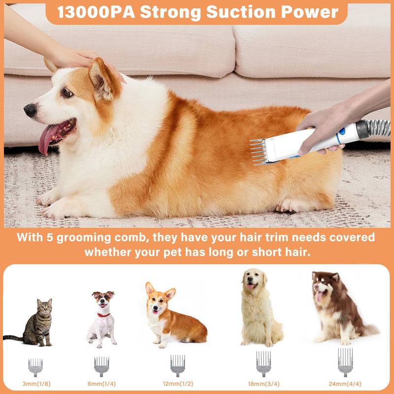 Petmolico Pet Grooming Vacuum Set for Dog 13000PA Suction Dog Vacuum Grooming Kit with 2.8L Large Cup for Shedding Grooming Include 4 Hair Clipper Combs