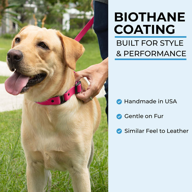 Light Duty Rivet Biothane Dog Collar - Pink, Waterproof, Odor Proof, Lightweight, Made in the USA, Curved Quick Release Plastic Buckle, Medium 12-15" Neck W 3/4" x L 12-15" - PawsPlanet Australia