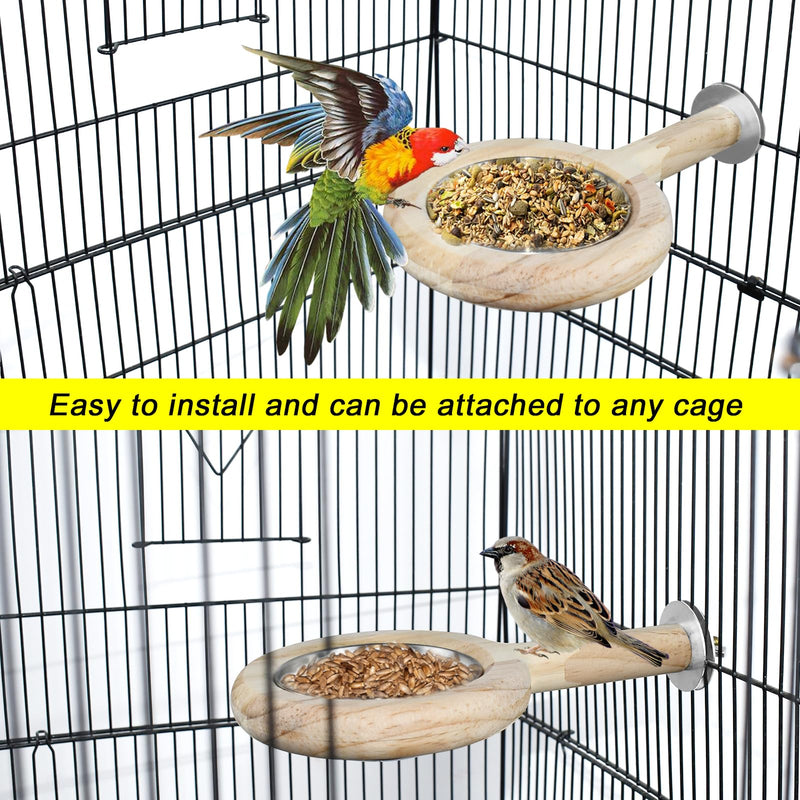 ASOCEA 2 Pack Bird Perch Feeding Cup, Bowls for Cage Wooden Perch Stand Hanging Bowls for Bird Cage Accessory Parrot Wood Perch Stand Toy for Parakeet Lovebird Cockatiel Budgie Medium - PawsPlanet Australia