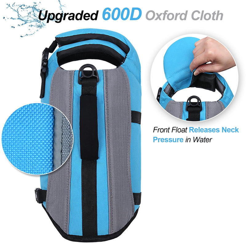 VIVAGLORY Front Float Dog Life Vest, Dog Life Jacket for Swimming & Boating, Swimming Vest with Chin Float & Handle, Ripstop & Buoyancy for Puppy Doggy, L, Blue L: 25-31 inch (Ribcage Girth) - PawsPlanet Australia