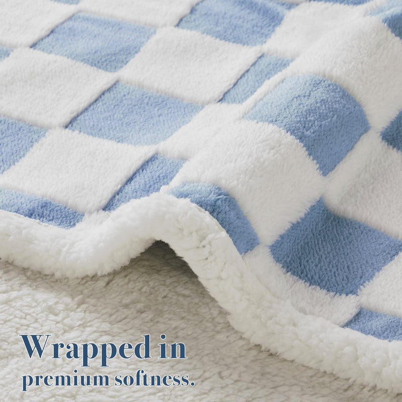Checkered Dog Blanket, Blue Jacquard Sherpa Blankets for Small Dog and Cats, Cute Aesthetic Style Fluffy Fleece Pets Blanket for Couch Protection Washable, 40"x50" 40"x50" - PawsPlanet Australia
