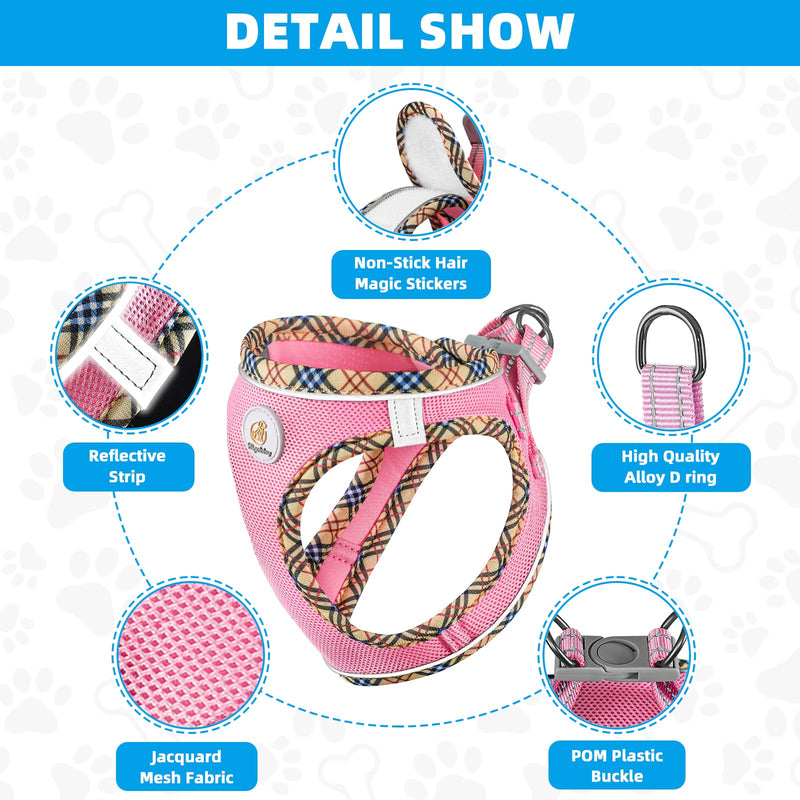 Adjustable Dog Harness Collar and Leash Set Step in No Pull Pet Harness for Small Medium Dogs Puppy and Cats Outdoor Walking Running, Soft Mesh Padded Reflective Vest Harnesses（Pink,XXS） (XXS,8.5‘’-9.5‘’Neck Girth,10"-11.5"Chest Girth) Pink - PawsPlanet Australia