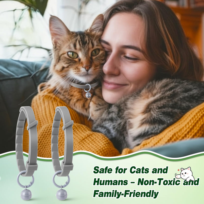 Plant Based Flea and Tick Collar for Cats and Kittens, Long Lasting Flea Prevention, Essential Oil Cat Collar, Adjustable Lightweight Design with Bell(2 Packs,Grey) 2 Grey