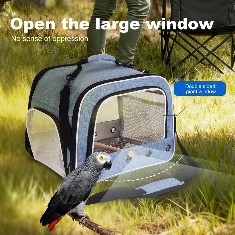 halinfer Bird Travel Carrier Cage for Large Size Parrot, Portable Bag with Metal Tray and Grate to Carry and Transport Medium and Large Birds Like African Grey, Long Tail Cockatiel and Parrot Blue Large Carrier - PawsPlanet Australia