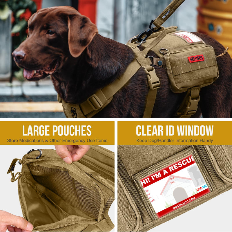 OneTigris Service Dog Vest Harness, Service Dog Cape Guardian Dog Backpack Harness with Pouches Dog Saddle Bag for Small Medium and Large Dogs (Brown, M) Brown - PawsPlanet Australia