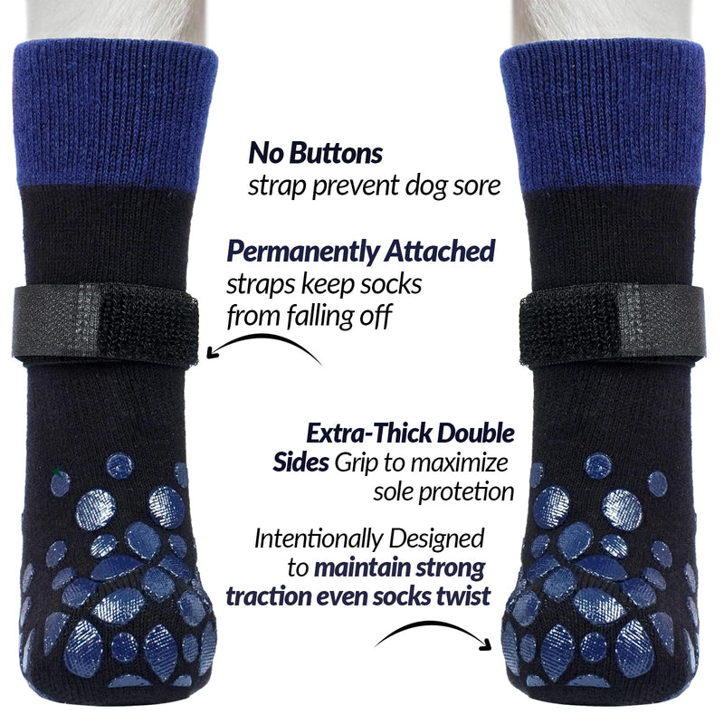 ROZKITCH Non Slip Dog Socks Prevent Senior Dogs from Falling on Slippery Hardwood Floor Hot/Cold Pavement, Paw Protectors Outdoor Indoor, Soundproofing Sock Corgi, Schnauzer Blue L L(Paw Width:2.9") - PawsPlanet Australia