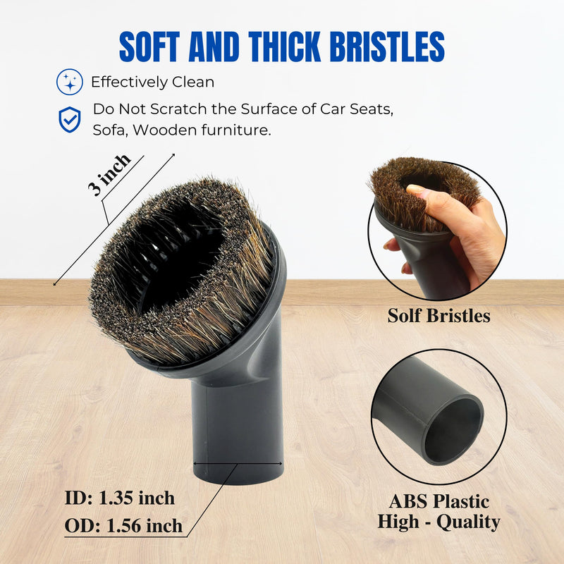 1-3/8'' Vacuum Brush Attachments for Shark, Miele & Most Canister/Handheld Vacuums - Crevice Tool, Upholstery & Horsehair Dusting Brushes - Pet Hair Removal Tool Attachment