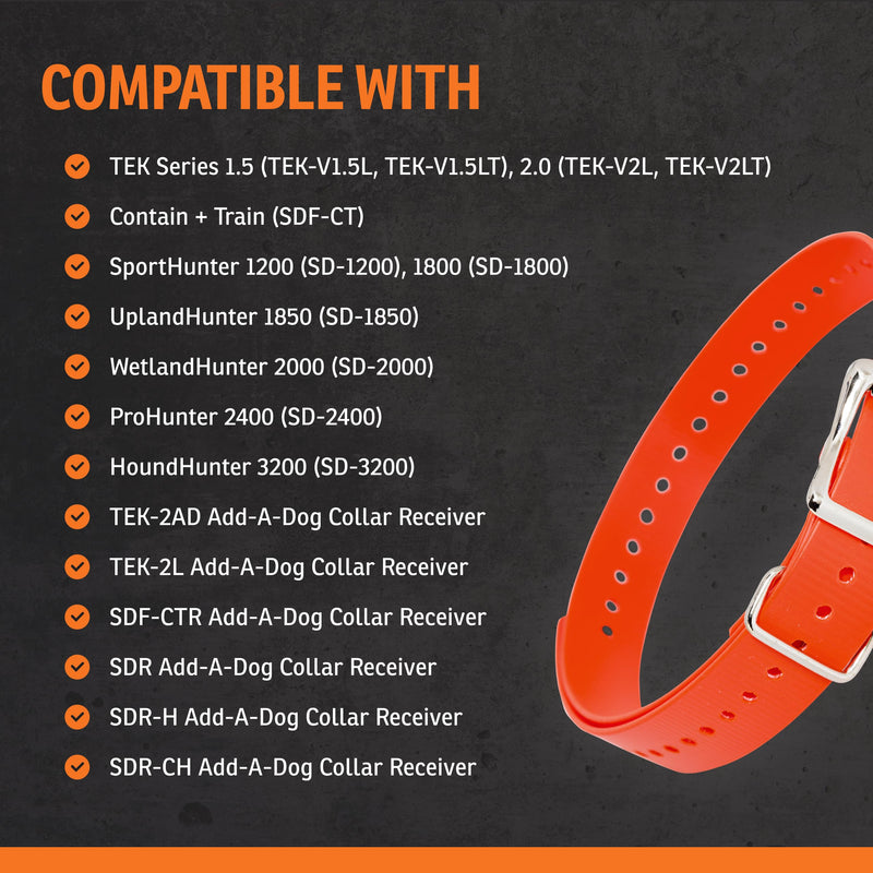 SportDOG 1-Inch Collar Straps - Waterproof Replacement Strap - Custom Fit Holes for Secure Fit - Rustproof Roller Buckle - Orange 1-Inch (Pack of 1)