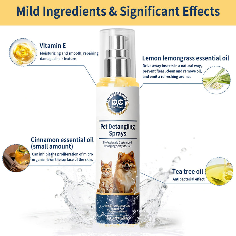 Dog Detangler Spray, Gently Detangle Knots, Care and Nourish Coat, Reduce Hair Pulling, Reduce Static Electricity, Keep Fresh (80ml) - PawsPlanet Australia