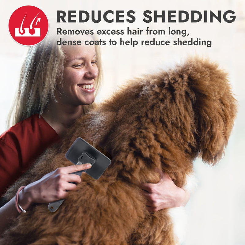 KONG Large Self-Cleaning Slicker Brush – Easy Hair Removal, Reduces Shedding, Non-Slip Grip, Long Metal Pins, for Medium to Large Dogs with Medium to Long Coats, Red/Gray - PawsPlanet Australia