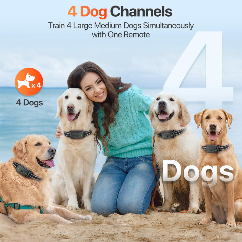 Dog Training Collar, Dog Shock Collar with Remote Control, Electric Shock Collar with 4 Training Modes, IP68 Waterproof Rechargeable e Collar for Large Medium Dogs with Beep Shock and Security Lock Black - PawsPlanet Australia