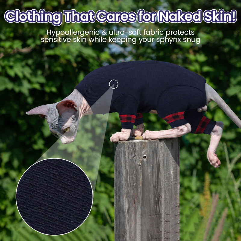 Sphynx Hairless Cats Sweater Shirt Kitten Soft Pullover Cute Cat Pajamas Jumpsuit Cotton Apparel Pet Winter Turtleneck for Cats DarkBlue M Medium - PawsPlanet Australia