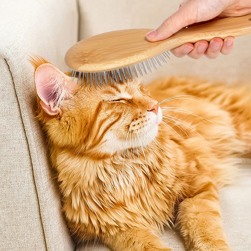 cobee Stainless Steel Pin Dog Brush, Bamboo Handle Grooming Brush 20mm Round Pins Airbag Pet Comb Professional Dog Pin Brush Fur Shedding Comb for Long or Short Hair Cat Dog - PawsPlanet Australia