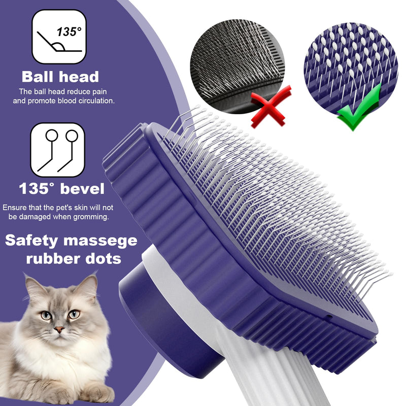 Cat brush, Cat Brush for Long or Short Haired Cats, Remove Loose Fur and Mats, Rounded Pins Reduces Painful Pulling, Not for Tangle and Curly Fur, Dark Blue
