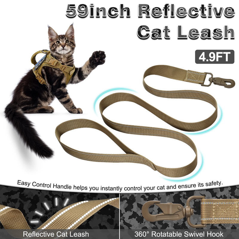 Tactical Cat Harness and Leash for Walking Esacpe Proof,Adjustable Soft Mesh Large Cat Vest with Rubber Handle Easy to Control,Molle Pathes L A-khaki - PawsPlanet Australia