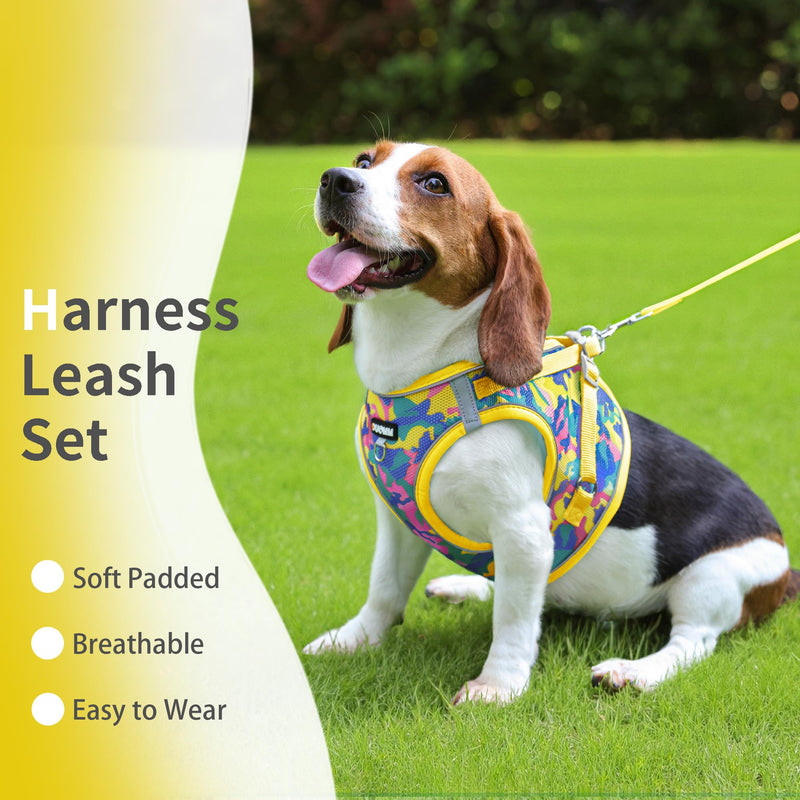 Step in Dog Harness with Leash Set, Adjustable Soft Padded and Breathable Mesh for Small Sized Dog, Reflective No Pull No Choke Cat Vest Harness, Easy Control Pet Vest, Yellow M - PawsPlanet Australia