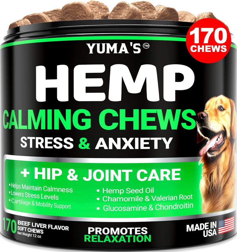 Hemp Calming Chews for Dogs Anxiety - Advanced Dog Calming Treats - 170 Dog Calming Chews - Anxiety Relief Treats - Hemp Oil - Separation Aid, Stress, Hip and Joint Supplement for Dogs Health Support 170 Chews Hemp Calming Chews