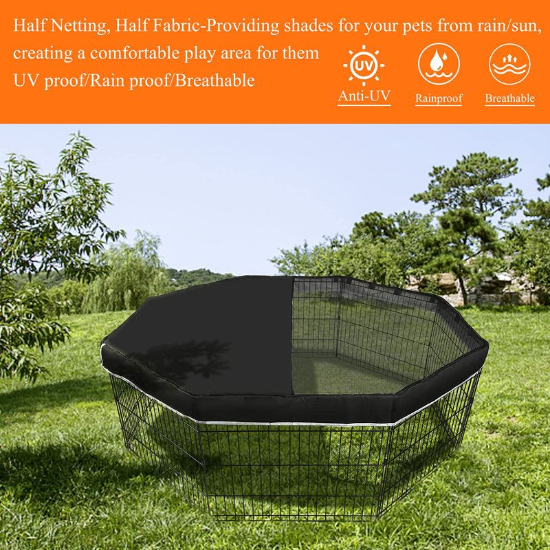 PJYuCien Dog Playpen Mesh Top Cover, Fits 24 Inch 8 Panels Regular Octagon Metal Exercise Pet Pen, Adhesive Tape Connections, Black (Note: Cover Only, Fence Not Included) Only Top Cover, Adhesive Tape Connections Connections - PawsPlanet Australia