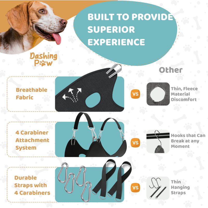 Dog Grooming Hammock – Sturdy & Safe Dog Hammock for Grooming with Durable Carabiner Clips & Straps – Soft, Comforting Dog Grooming Harness – Pet Grooming Hammock + Nail Trimmer for Large Dogs Large - Up to 65 Pound Black - PawsPlanet Australia