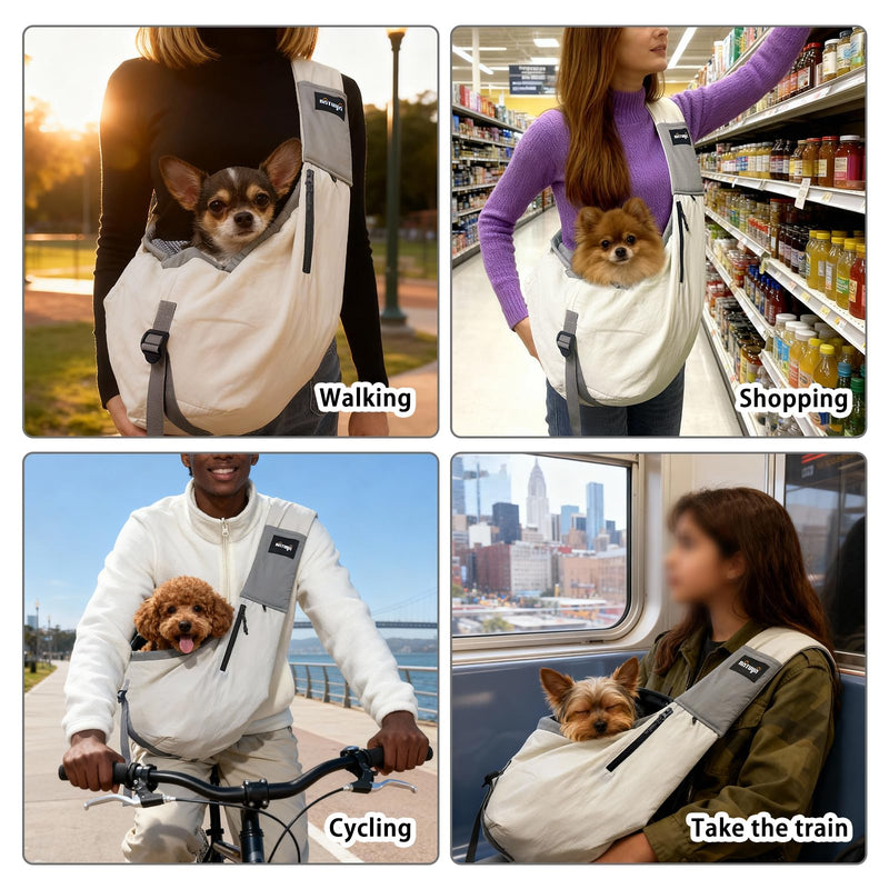 NATUYA Dog Sling Carrier for Small Dogs, Lightweight Cozy Puppy Carrier with Zip Pockets Adjust Strap, Size Adjustable, Double Safety, Hands-Free Travel Carrier for Pet Under 15lbs - PawsPlanet Australia