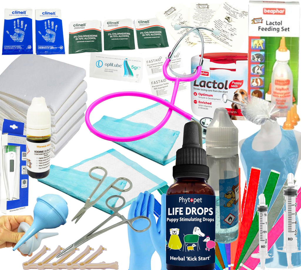 Comprehensive Deluxe Whelping Puppy Kit, Puppy Life Saver Aspirator, Lactol Puppy Milk & Bottle, Whelping Guides, Cord Clamps etc Full Kit - PawsPlanet Australia